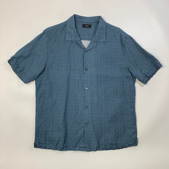 Theory Shirt Mens XL Chalkboard Linen Blend Daze Lanai Printed Short Sleeve - Picture 2 of 10